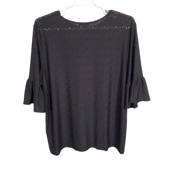 Shannon Ford Size 3X Top Peek-A-Boo Eyelet Liquid Jersey Knit Ruffle Sleeves - Picture 3 of 8